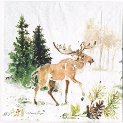 Serwetka do decoupage -471- zima ,łoś, jeleń, las